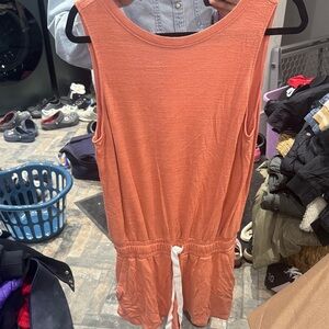 Wilfred Coral Orange Tank Romper Shorts with White Drawstring